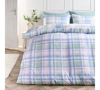 OHS Watercolour Check Reversible Microfibre Duvet Cover Bedding Set in Blue | Size: King OHS Blue King