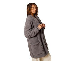 OHS Waterfall Teddy Fleece Cardigan Long Sleeve Open Front Wrap Style Cardigan Sweater with Pockets Lightweight Ultra Soft Warm Cardigans Casual Wear & Lounging, Charcoal Grey-S/M