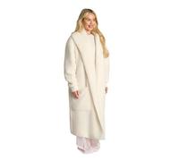 OHS Waterfall Teddy Fleece Cardigan Longer Length Open-Front Long-Sleeve Wrap Style Cardigan Sweater with Pockets - Blush Cream, Grey