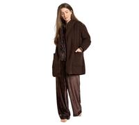 OHS Waterfall Teddy Fleece Cardigan Longer Length Open-Front Long-Sleeve Wrap Style Cardigan Sweater with Pockets - Blush Cream, Grey