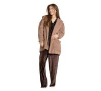 OHS Waterfall Teddy Fleece Cardigan Longer Length Open-Front Long-Sleeve Wrap Style Cardigan Sweater with Pockets - Blush Cream, Grey