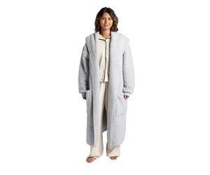 OHS Waterfall Teddy Fleece Cardigan Longer Length Open-Front Long-Sleeve Wrap Style Cardigan Sweater with Pockets Lightweight Ultra Soft Warm Casual Wear & Lounging, Grey-S/M