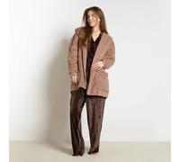 OHS Waterfall Teddy Fleece Cardigan Open Front Wrap Unisex Loungewear in Tan | Size: S/M OHS Tan S/M
