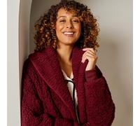 OHS Waterfall Teddy Fleece Cardigan Warm Open Front Wrap Outwear Pockets in Burgundy | Size: S/M OHS Burgundy S/M