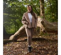 OHS Waterfall Teddy Fleece Cardigan Warm Open Front Wrap Outwear Pockets - Shorter Length in Light Brown | Size: Large/XL OHS Light Brown L/XL