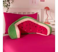 OHS Watermelon Cuddle Cushion for Kids, Reading Pillow for Bed Adult Supportive Soft Cosy Teddy Fleece Gaming Bed Cushions with Arms Hug Pillow Relaxing At Home, Green/Pink - 45 x 40 x 30cm