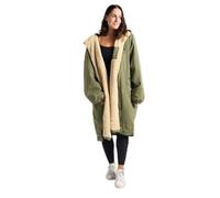 OHS Waterproof Coat Womens, Camouflage Oversized Rain Coats for Women Men Lightweight Fleece Lining Changing Robe with Hood & Pockets Breathable Dry Robe for Outdoor Travel, Khaki/Beige - L/XL
