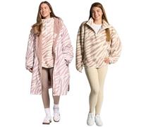 OHS Waterproof Coat Womens Changing Robe with Hood & Pockets Rain Coats for Women Including Teddy Fleece Pullover Half Zip Women Long Sleeve Ladies Jackets for Outdoor Activities, Zebra Beige - L/XL