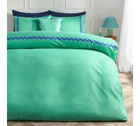 Ohs Wave Edge Bedding Set Microfibre Duvet Cover With Pillowcase, Green/blue - Double