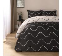 OHS Wavy Duvet Cover Bedding Set Pillowcase Reversible Quilt, Black - Double