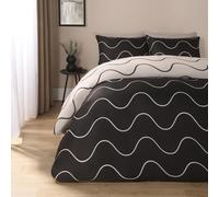 OHS Wavy Duvet Cover Bedding Set Pillowcases Reversible Quilt Soft Lines in Black | Size: Double OHS Black Double