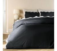 OHS Wavy Edge Bedding Set Microfibre Duvet Cover with Pillowcase in Black | Size: Double OHS Black Double