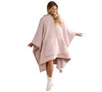 OHS Wearable Hoodie Blanket Teddy Fleece Marl Poncho, Ultra Soft Fluffy Wearable Blanket with Hood Warm Cosy Teddy Fleece Poncho Gift for Women, One Size - Blush