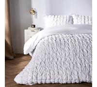 OHS White Bedding Double Duvet Set, Ultra Soft Warm Cosy Filled Seersucker Duvet Cover Luxury Plain Dye Textured Crinkled Seersucker Bedding Quilt Cover Double with Matching Pillowcases