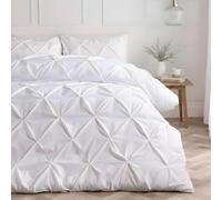 OHS White Bedding King Size Quilt Cover, Super Soft Cosy Warm Microfibre Luxurious Diamond Pintuck King Size Duvet Cover Set Comfy Modern Easy Care Bedding with Matching Pillowcases