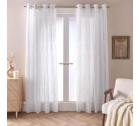 OHS White Voile Curtains, 87 Drop 2 Panels Net Curtain for Windows Decorative Tufted Arches Transparent Eyelet Ring Top Sheer Curtains for Living Room Bedroom 55" x 87"