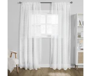 OHS White Voile Curtains, Pompom Tufted Decorative Transparent Window Dressing Drapes for Bedroom, Living Room - Summer Panel, 55" x 87