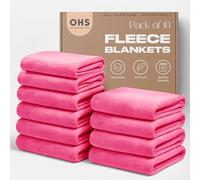 OHS Wholesale 10 x Plain Flannel Fleece Blankets Bulk Hot Pink Throw, Super Soft Cosy Warm Blankets for Bed Sofas Settee Joblot Single Bed Throws Lightweight Throw Blanket, 120 x 150cm