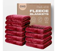 OHS Wholesale 10 x Plain Fleece Blankets Bulk Burgundy Throw, Super Soft Cosy Warm Blankets for Bed Sofas Settee Joblot Single Bed Throws Lightweight Throw Blanket, 120 x 150cm