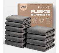 OHS Wholesale 10 x Plain Throws for Sofas Bed Blanket Bulk, Super Soft Cosy Warm Flannel Fleece Blanket Lightweight Double Bed Throws Over Joblot Blankets, Charcoal Grey - 150 x 200cm