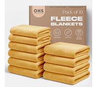 OHS Wholesale 10 x Plain Throws for Sofas Bed Ochre Mustard Yellow Blanket, Super Soft Cosy Warm Blanket Bulk Lightweight Single Bed Throw Flannel Fleece Blankets, 120 x 150cm