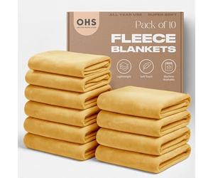 OHS Wholesale 10 x Plain Throws for Sofas Bed Ochre Mustard Yellow Blanket, Super Soft Cosy Warm Blanket Bulk Lightweight Single Bed Throw Flannel Fleece Blankets, 120 x 150cm