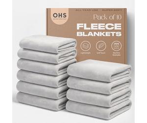OHS Wholesale 10 x Plain Throws for Sofas Blanket Bulk, Super Soft Cosy Warm Flannel Fleece Blanket Throw Over Bed Settee Joblot Bed Throw King Size, Silver Grey - 200 x 240cm