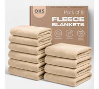 OHS Wholesale 10 x Plain Throws for Sofas Bulk Blanket, Super Soft Cosy Warm Flannel Fleece Blanket Throw Over Bed Settee Joblot Bed Throws for Single Bed, Natural - 120 x 150cm