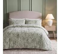OHS Willow Floral 10.5 Tog Teddy Fleece Coverless Duvet King Size, Sage | Soft Cosy Winter Warm King Size Duvet Cover with Pillowcases Thermal Fluffy Bedding Coverless Quilt Travel Camping Blanket
