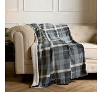 Ohs Winsford Flannel Check Fleece Throw - Grey