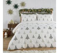 OHS Winter Tree Brushed Cotton Christmas Bedding King Size, White/Green | Flannelette Bedding King Size Duvet Cover Sets with Matching Pillowcases Soft Warm Thermal Winter Quilt Duvet Cover