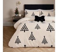 OHS Winter Tree Christmas Duvet Set Double Ribbed Fleece Bedding, Mono | Sherpa Reverse Winter Bedding Double Duvet Set with Pillowcases Quilt Cover Super Soft Warm Thermal Fluffy Bedding Xmas Gifts