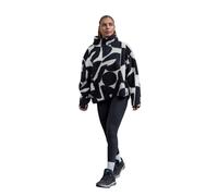 OHS Women Teddy Fleece Jacket, Black & White Geometric Half Zip Up Sweatshirt Pullover Super Soft Cosy Fleece Top Long Sleeve Sweater for Travel Hiking, Monochrome - L/XL