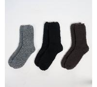 OHS Women's 3 Pair Plain Fluffy Warm Fleece Bed Socks - Black/Black Marl/Charcoal OHS Multicolor One Size