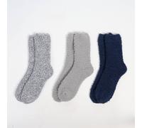 OHS Women's 3 Pair Plain Fluffy Warm Fleece Bed Socks - Navy/Navy Marl/Silver OHS Multicolor One Size
