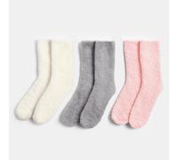 OHS Women's 3 x Pairs of Fluffy Fleece Lounge Warm Soft Bed Socks, Grey, Blush, Cream OHS Multicolor One Size