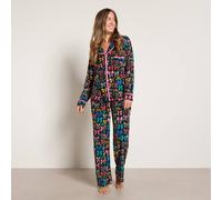 OHS Women's Bow Print Matte Velvet Button Through Pyjama Set Nightwear | Size: S/M OHS Multicolor S/M