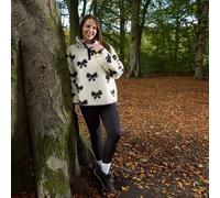 OHS Women's Bows Half Zip Sweatshirt Teddy Fleece Pullover Jumper Jacket in White | Size: S/M OHS White S/M