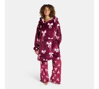 OHS Women's Bows Sherpa Fleece Loungewear Thermal Winter Hoodie Blanket in Burgundy OHS Burgundy One Size