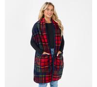 OHS Women's Check Scarf Tartan Sherpa Fleece Pocket Soft Plush Shawl Neck Hand Warmer Long in Red OHS Red One Size