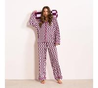 OHS Women's Checkerboard Jersey Button Through Pyjama Set Nightwear in Burgundy | Size: S/M OHS Burgundy S/M