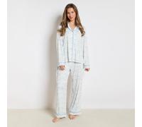 OHS Women's Cherry Bow Print Jersey Button Through Pyjama Set Nightwear in White | Size: S/M OHS White S/M