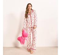 OHS Women's Cherry Bow Print Jersey Button Through Pyjama Set Nightwear | Size: S/M OHS Multicolor S/M