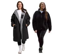 OHS Womens Coats Adult Changing Robe Waterproof Jacket with Hood & Pockets Rain Coat Including Mens Womens Fleece Jackets Full Zip Long Sleeve Teddy Fleece Top for Outdoor Activities, Black -L/XL