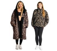 OHS Womens Coats Adult Changing Robe Waterproof Jacket with Hood & Pockets Rain Coat Including Teddy Fleece Pullover Half Zip Women Long Sleeve Ladies Jackets for Outdoor, Leopard Print - S/M