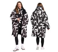 OHS Womens Coats Changing Robe, Geometric Oversized Waterproof Jacket Fleece Lining Rain Coats for Women with Hood & Pockets Lightweight Breathable Outdoor Dry Robes Adult Womens, Mono - L/XL