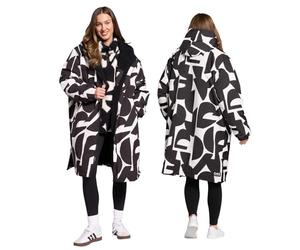 OHS Womens Coats Changing Robe, Geometric Oversized Waterproof Jacket Fleece Lining Rain Coats for Women with Hood & Pockets Lightweight Breathable Outdoor Dry Robes Adult Womens, Mono - S/M