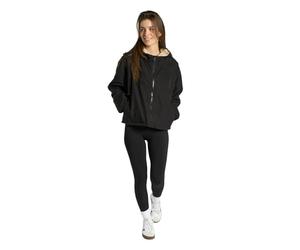 OHS Womens Coats Cropped Waterproof Jacket, Rain Coats for Women Fleece Lining Changing Robe with Hood & Pockets Cropped Coat Lightweight Drying Robe for Outdoor Activities, Black/Beige - S/M