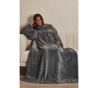 OHS Women's Coral Fleece Wearable Blanket with Sleeves Throw in Charcoal OHS Charcoal