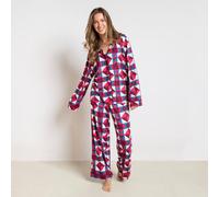 OHS Women's Geo Print Piped Jersey Button Through Pyjama Set Nightwear in Dark Pink | Size: S/M OHS Dark Pink S/M